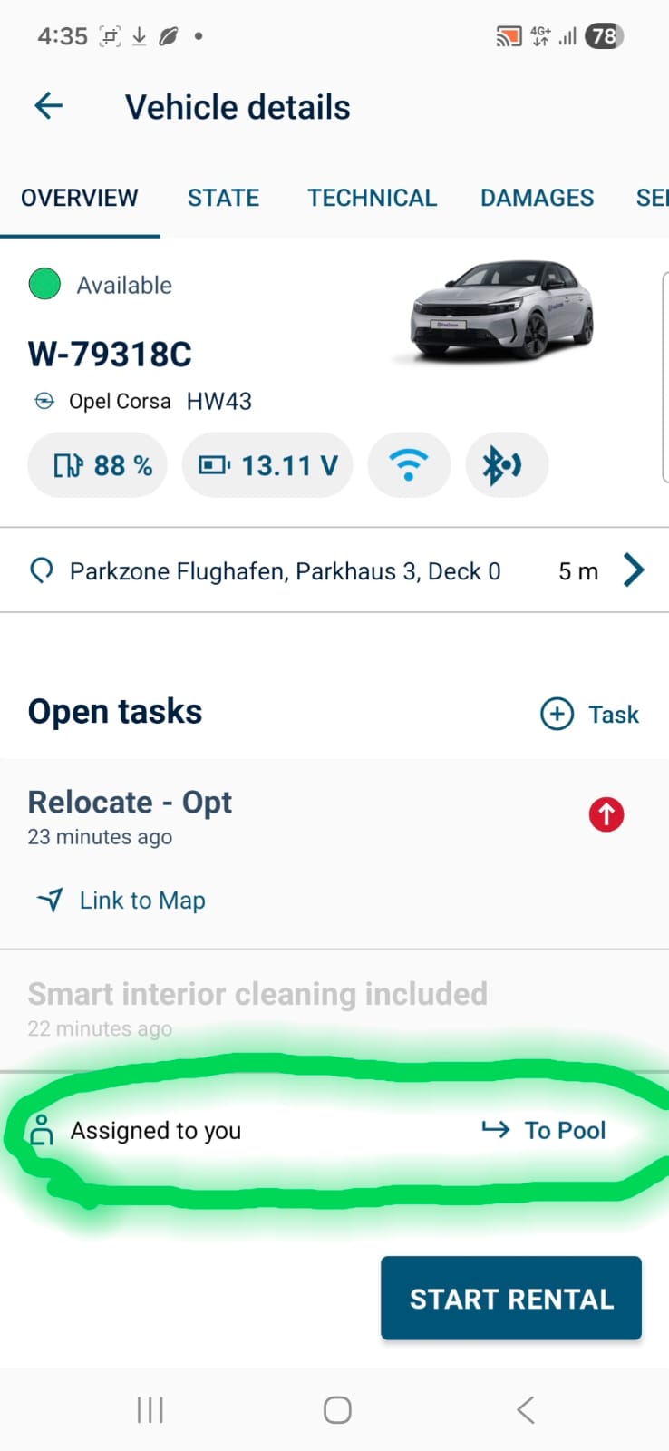 ISAbell vehicle details with the 'Assigned to you → To Pool' control highlighted